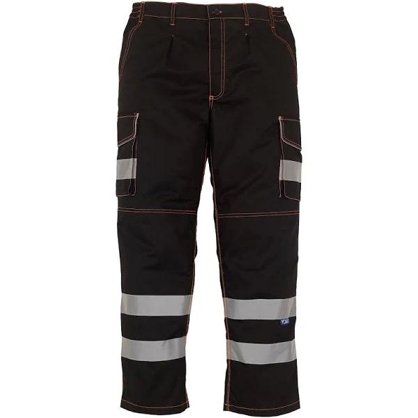 Yoko Mens Hi Vis Polycotton Cargo Trousers with Knee Pad Pockets (Pack of 2) Black 28R