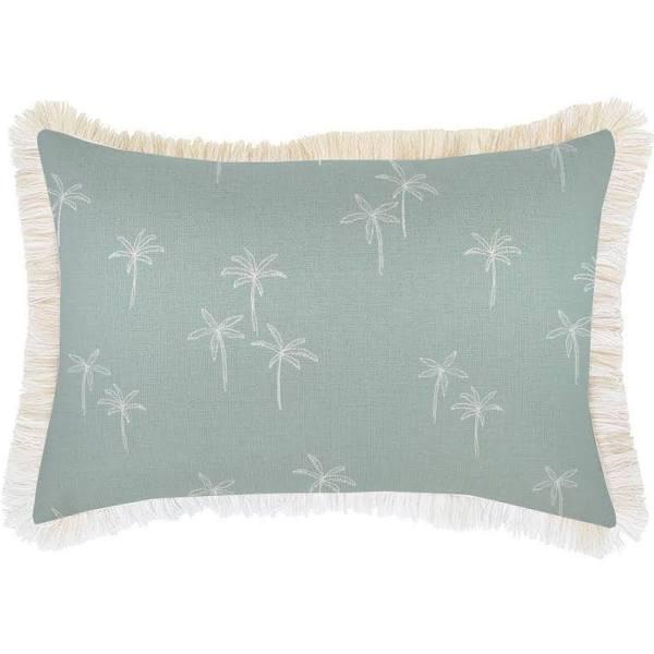 Cushion Cover Coastal Fringe Natural Palm Cove Seafoam 35cm x 50cm