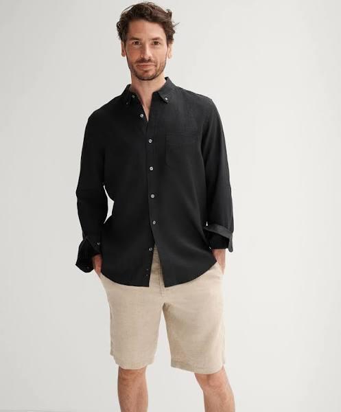 Trenery Regular Fit Piece Dyed Linen Shirt in Black Medium Black AU499803