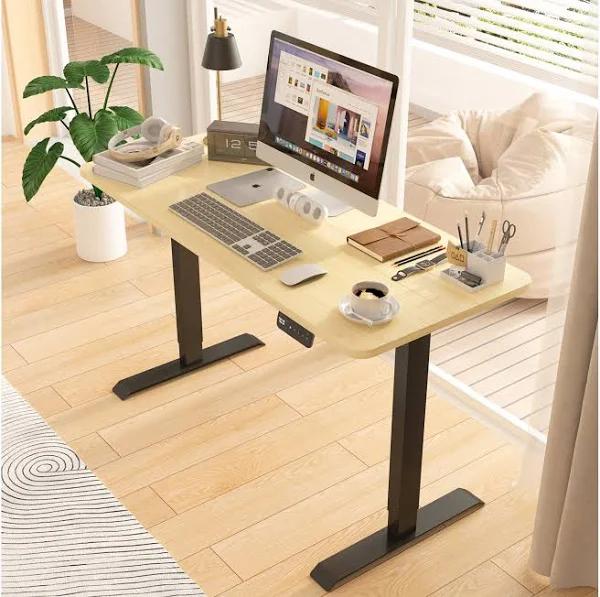 Advwin Electric Standing Desk Motorised Sit Stand Up Oak+Black 140cm