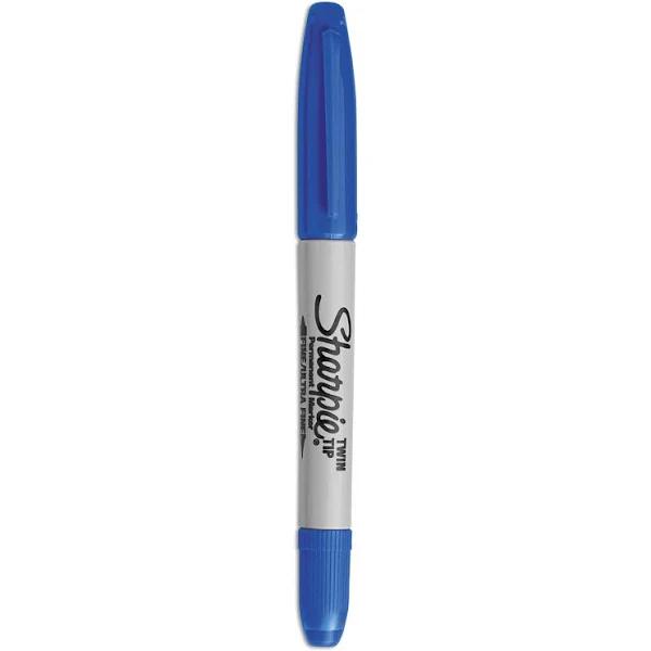 Sharpie Twin-Tip Permanent Marker, Fine/Ultra Fine Point, Blue, Dozen