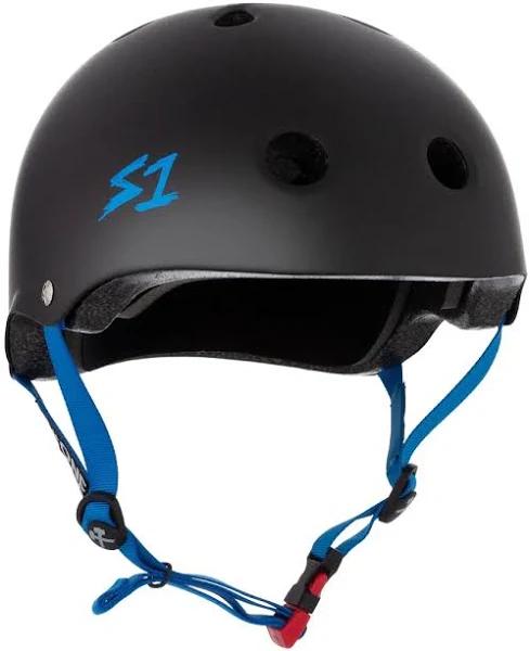 S1 Mini Lifer Helmet - Black Matte w/ Cyan Straps - L