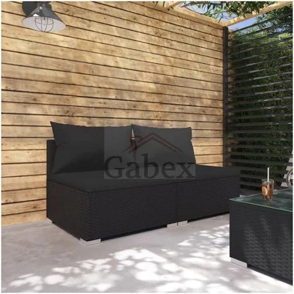 vidaXL 2 Piece Garden Lounge Set with Cushions Poly Rattan Black