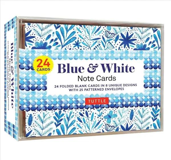 Blue & White Note Cards, 24 Blank Cards