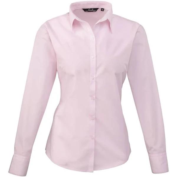 Premier Womens/Ladies Poplin Long Sleeve Blouse / Plain Work Shirt (Pink) (14)