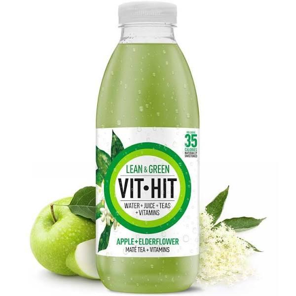 Vit Hit Lean & Green 500ml Bottle x 12 Apple, Elderflower & Mate Tea Vitamin Drink. Replace Sugary Soft Drinks & Energy Drinks with Nutrient Rich