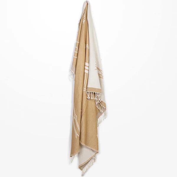 DWBH Jacquard Brushed Cotton Woven Throw Blanket 125x150cm Camel