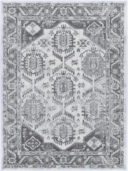 Ligures White Grey Traditional Rug 200x200cm Round