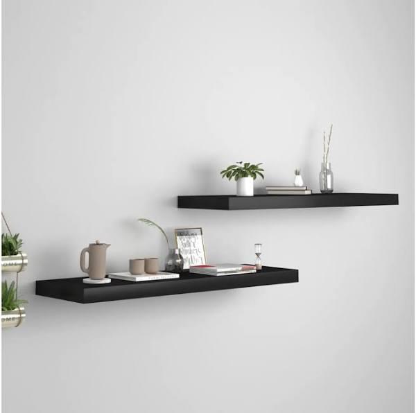 vidaXL Floating Wall Shelves 2 Pcs Black 80×23.5×3.8 cm MDF