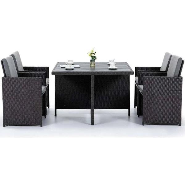 London Rattan Outdoor Dining Table 5 Piece Furniture Wicker Set - Grey