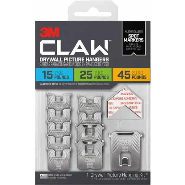 3M Claw Drywall Picture Hangers: 15, 25, 45 lb. Variety Pack With Spot Markers / 10 Hangers (Silver)