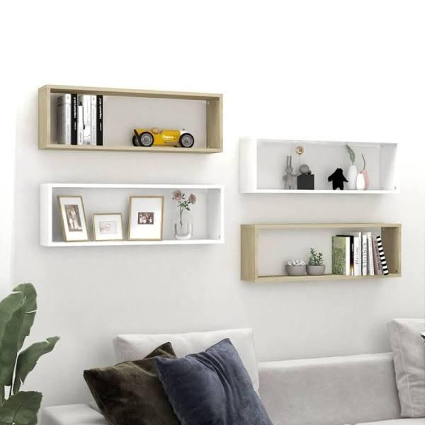 Wall Cube Shelves 4 Pcs White&Sonoma Oak 80x15x26.5cm Chipboard