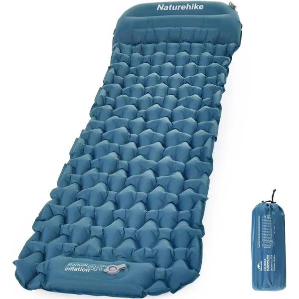 Naturehike Camping Sleeping Air Mattress with Pillow Built-in Foot Pump, Ultralight Inflatable Sleeping Pad for Backpacking, Hiking, Traveling (Navy