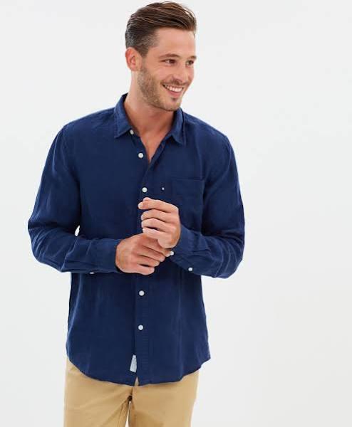 Academy Brand Hampton Long Sleeve Linen Shirt Navy / L