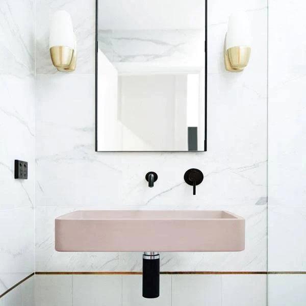 Nood Co Vesl Rectangle Basin Wall Hung - Blush Pink | Wall Hung Basin | Wellsons