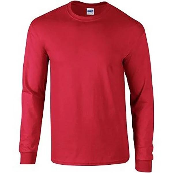 Gildan Mens Plain Crew Neck Ultra Cotton Long Sleeve T-Shirt Red L