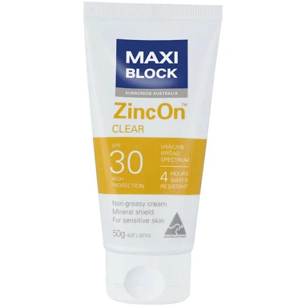 Maxiblock Zincon SPF30 Mineral Sunscreen Clear 50g Tube