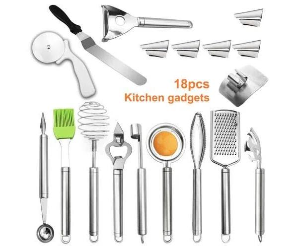 18 in 1 Kitchen Gadget Set Stainless Steel Whisk Silicone Oil Whisk Pizza Cutter