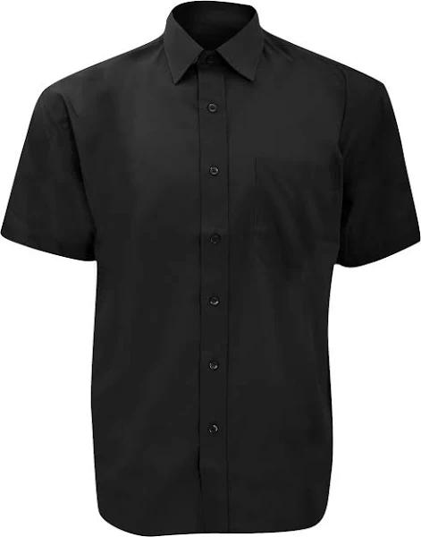 Russell Collection Mens Short Sleeve Poly-Cotton Easy Care Poplin Shirt Black 19.5