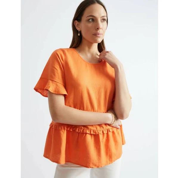 Katies - Womens Tops - Short Sleeve Tiered Linen Blend Top - 16