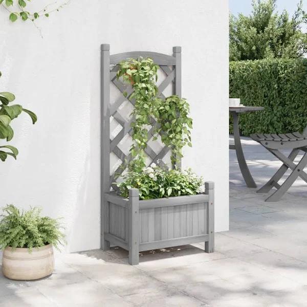 vidaXL Solid Fir Wood Planter with Trellis - Grey