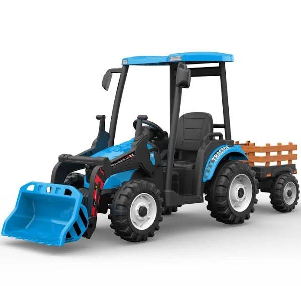 24V Tractor with Roof and Trailer - Blue