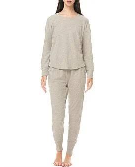 David Jones Gingerlilly Waffle Solid PJ Long Sleeve Top in Grey, Size Small