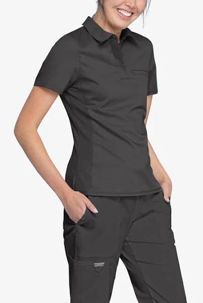 Cherokee Workwear Revolution Snap Front Polo Scrub Top - XL - Pewter