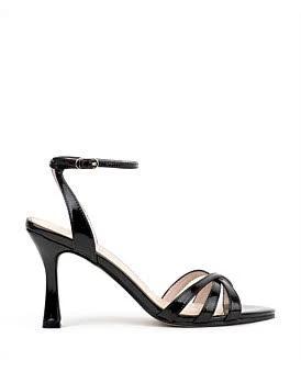 David Jones Edward Meller Saige85 Strappy Sandal in Black High Shine, Size 40 EU