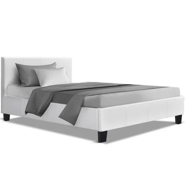 Bed Frame King Single Leather Wooden White Neo