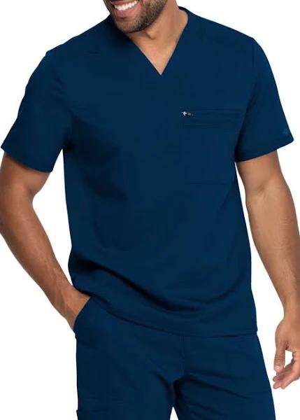 Dickies Balance Men's V-Neck Rib Knit Panel Scrub Top - L - Navy