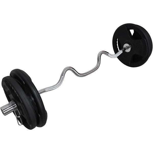 Total 57kg - 120cm Olympic Super Curl Barbell - Rubber Coated Plate-15kg x 2+ 10kg x 2