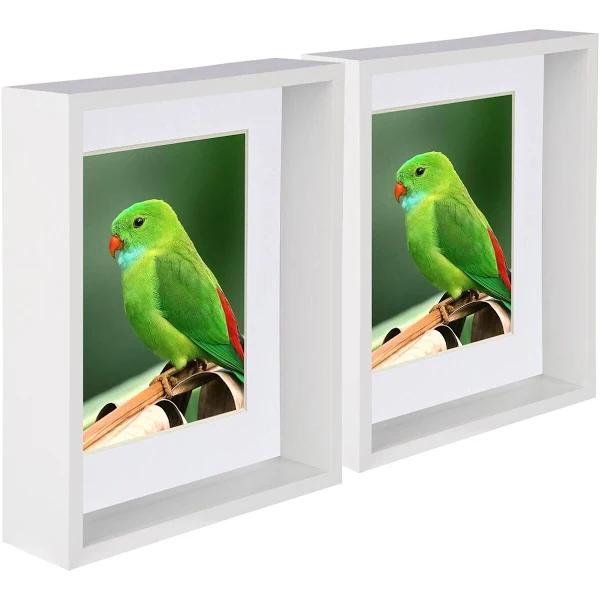 Nicola Spring 8" x 10" 3D Deep Box Photo Frames with White 5" x 7" Mount - White - Pack of 5