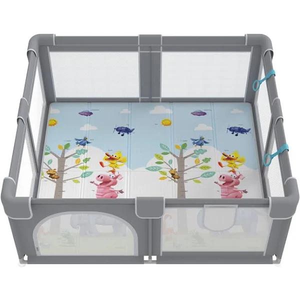 Advwin Large Baby Playpen With Mat Kids Activity Central Child Play Fence With Anti-slip Base