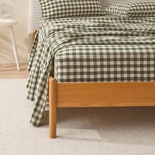 Adairs Stonewashed Cotton Basil Gingham Sheet Separates - Double