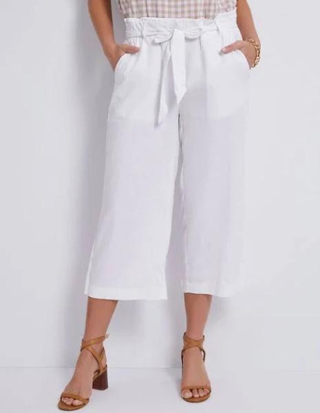 Katies Linen Crop Pants - White - Womens Trousers - Size 14 - Ezibuy