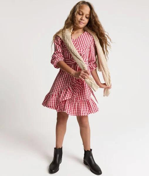 Country Road Teen Gingham Wrap Dress Pop Red in Size 16 | 100% Cotton