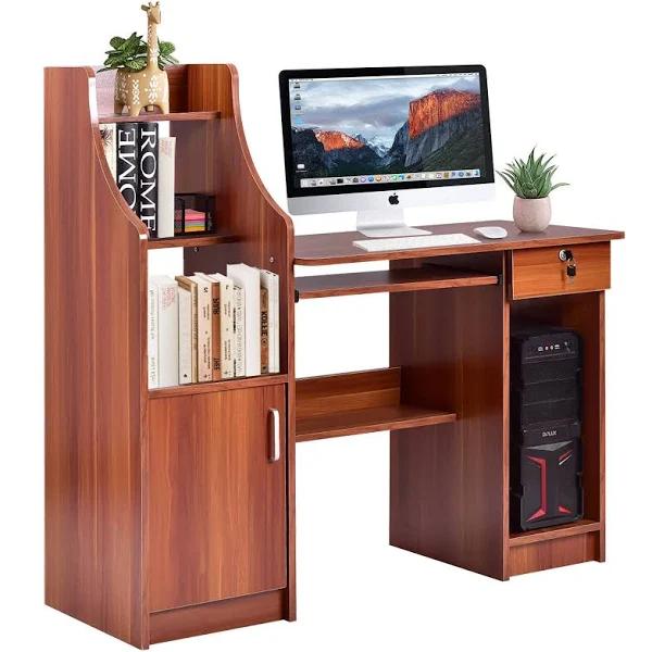 Costway Wood Computer Desk Study Writing Table w/Sliding Keyboard Tray, Home Office