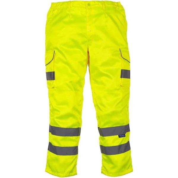 Yoko Mens Hi-Vis Cargo Trousers with Knee Pad Pockets Yellow Trousers