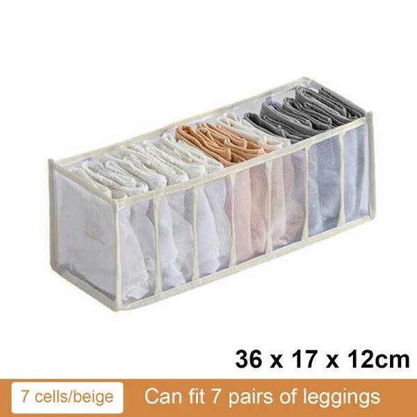 7 9 Clothes Organiser Wardrobe Storage Box Clothing Drawer Divider Mesh Closet Beige 7 Grids S