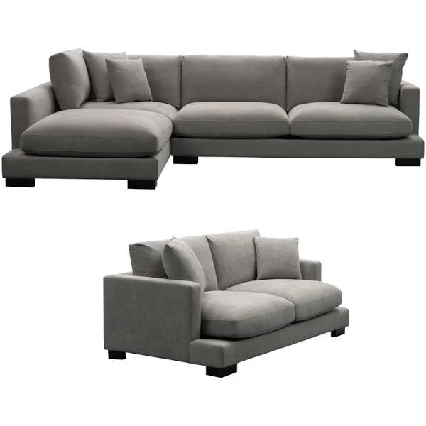 Royalty 3 + 2 Seater Sofa Fabric Uplholstered Left Chaise Lounge Couch - Grey