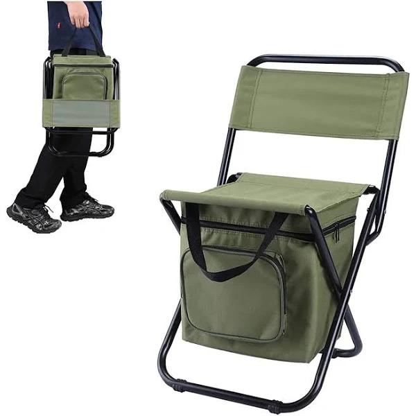 Portable Foldable Camping Chair With Cooler Bag, Lightweight Backrest Stool Compact Folding Chair Seat, Outdoor Backrest Stool With Folding Backpack