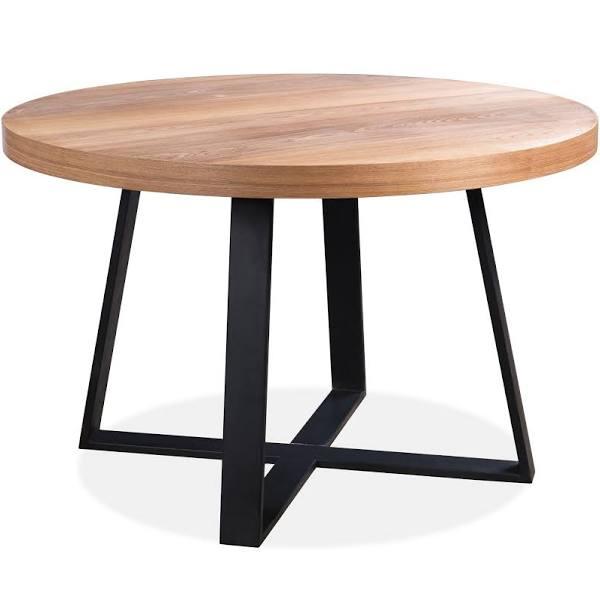 Petunia Round Dining Table 120cm Elm Timber Wood Black Metal Leg - Natural