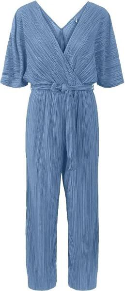 YAS Bridesmaid Plisse Wrap Front Jumpsuit in Blue