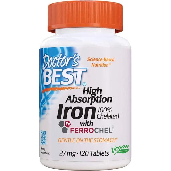 Doctor's Best High Absorption Iron with Ferrochel 27 MG 120 Tablets