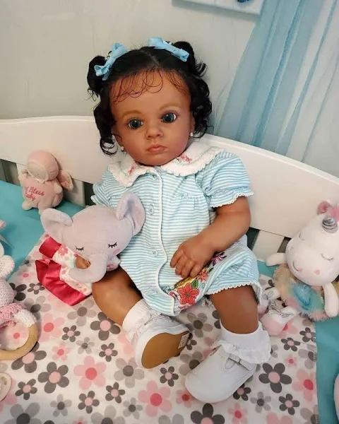 24'' Dark Brown Real 3d Skin Reborn Baby Dolls Soft Touch Toddler Toy