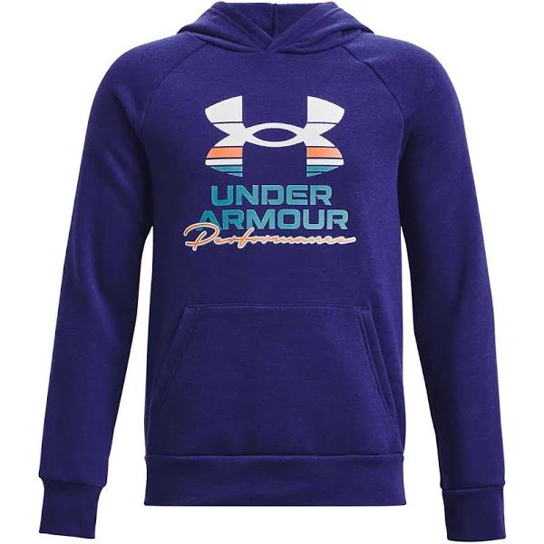 Under Armour Boys Rival Fleece Graphic Hoodie Blue XS