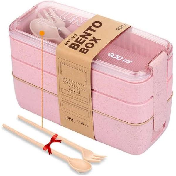 3 Layer Bento Lunch Box Eco-friendly Leakproof 900ml Food Container Pink - AfterPay & zipPay Available