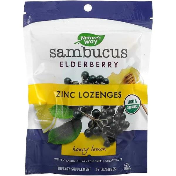 Nature's Way Sambucus Zinc Lozenges Honey Lemon 24 Lozenges