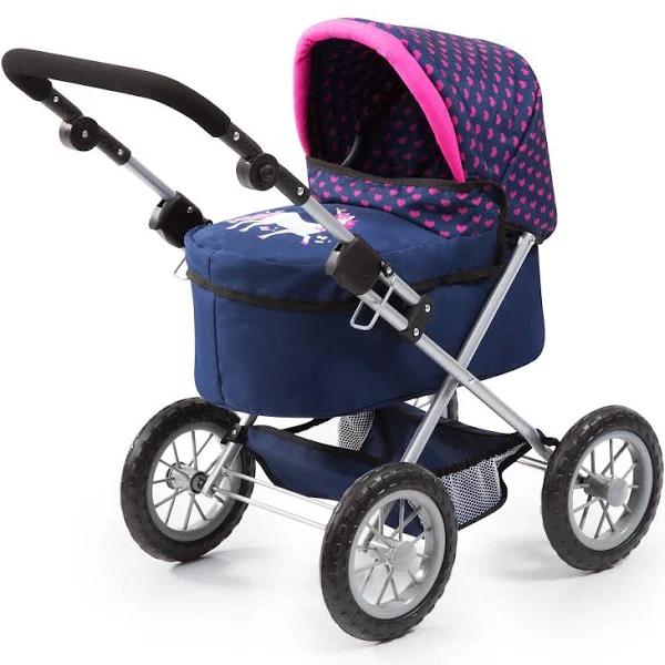 Bayer Trendy Doll Pram Dark Blue With Pink Hearts & Unicorn